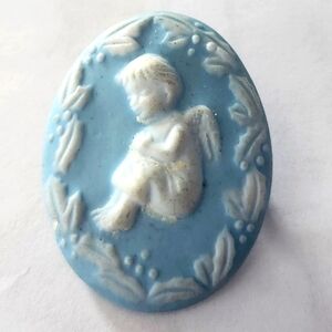 Vtg KD Jasperware Cherub Angel Child Bisque Pin Brooch